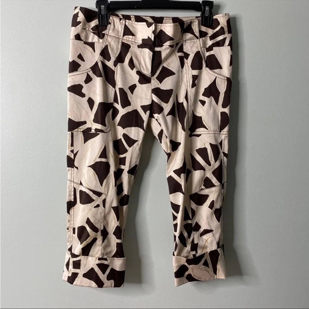 Diane von Furstenberg Cropped Silk Blend Printed Brown Pants
